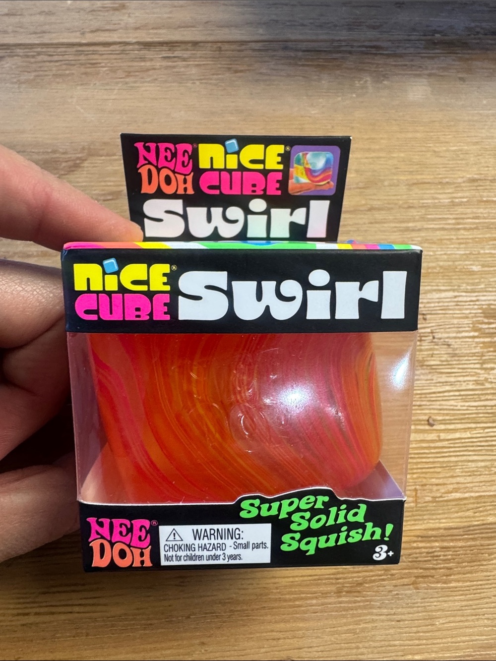 Needoh Nice Cube Swirl Soft Squish Toy - Orange & Pink Swirl